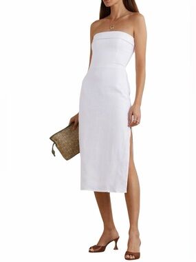 Reformation White Linen /Cotton Marcella Strapless Midi Dress Womans 12